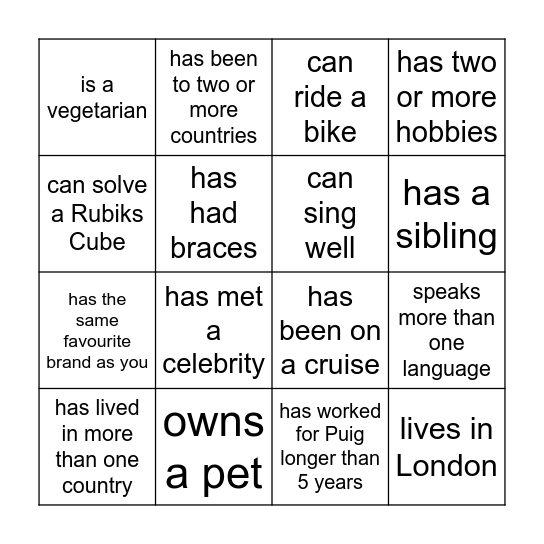 Ice Breaker- Find Someone Who... Bingo Card