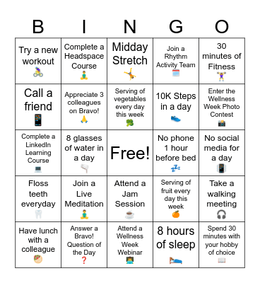 Rhythm Wellness Week 2026! (June 1 - 5) Bingo Card