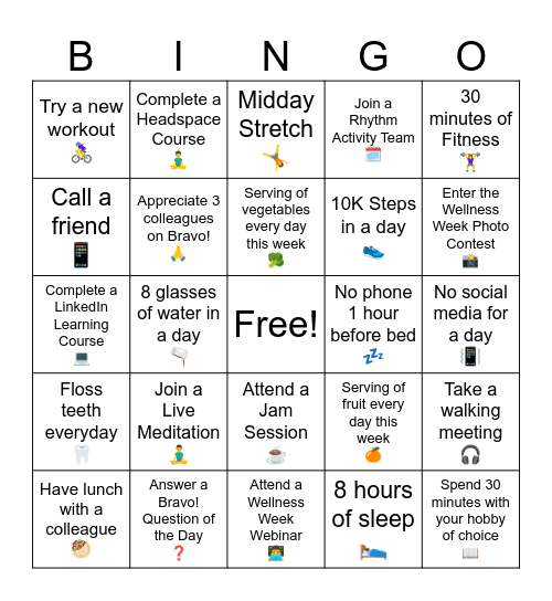 Rhythm Wellness Week 2026! (June 1 - 5) Bingo Card