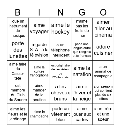 Le BINGO du Comité organisateur du 50e Bingo Card