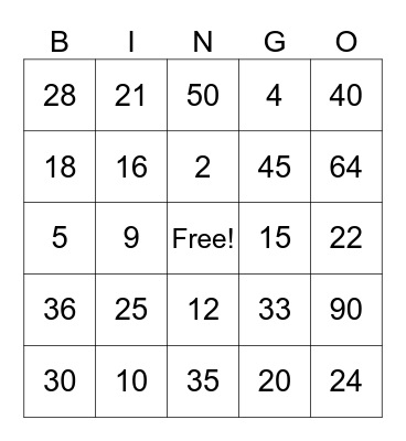 Multiplication Bingo Card