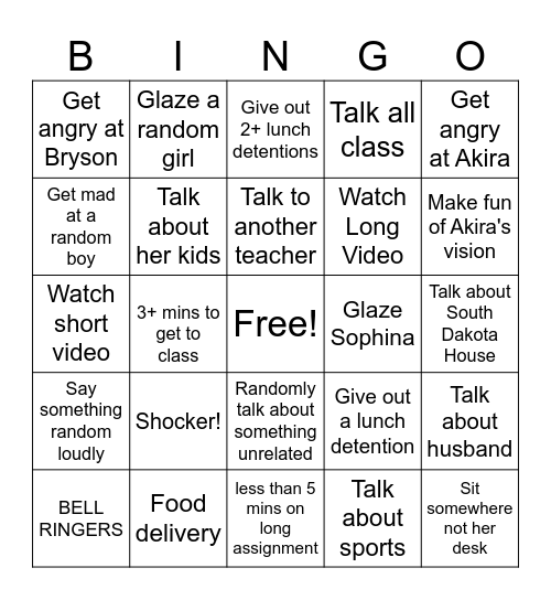 Mrs. Gorman Bingo 4th Hour Bingo Card