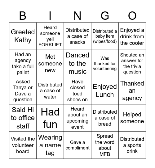 Volunteer Bingo Card