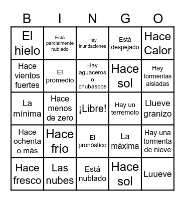 El tiempo Bingo Card