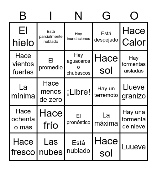 El tiempo Bingo Card