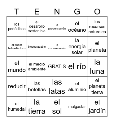El Día de la tierra Bingo Card