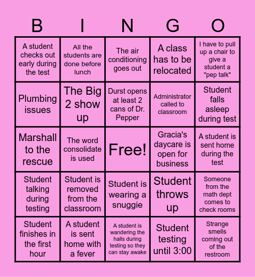 Spring 2026 STAAR Math Bingo Card
