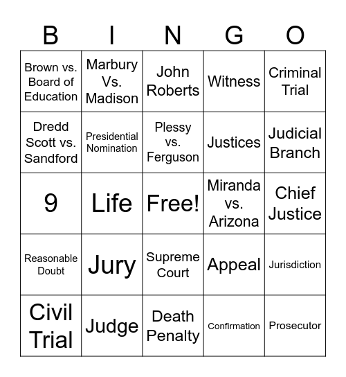 Judicial Branch Bingo Card