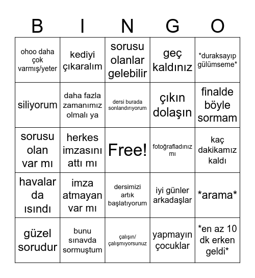 mat Bingo Card