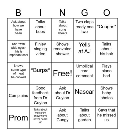 Mr Cole Bingo Card