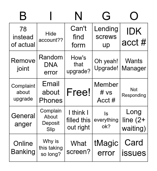 CORE "Upgrade" Bingo Card