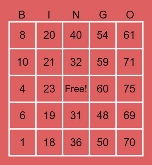 Scaya Bingo Card