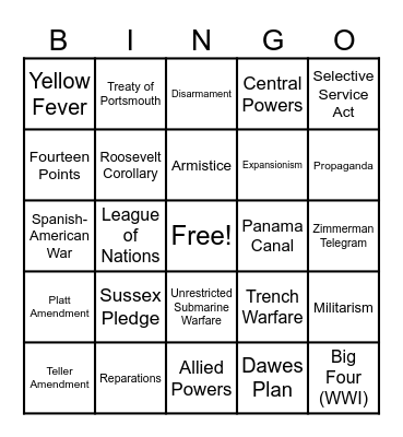 US History - Unit 3 Bingo Card