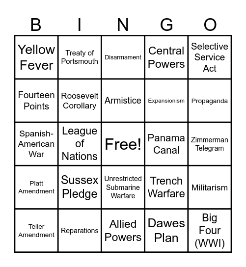 US History - Unit 3 Bingo Card