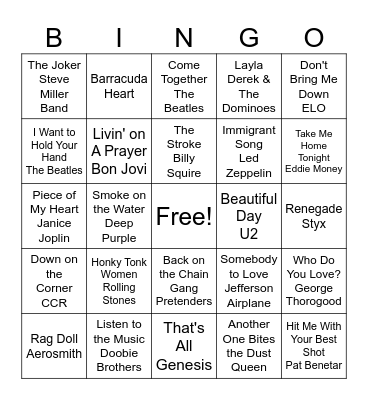 Classic Rock #2 Bingo Card
