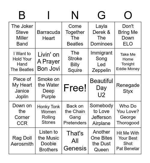 Classic Rock #2 Bingo Card