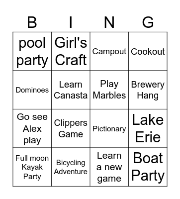 Sunbury Gang Retirement Bucket List Bingo Card