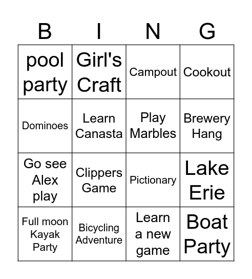 Sunbury Gang Retirement Bucket List Bingo Card