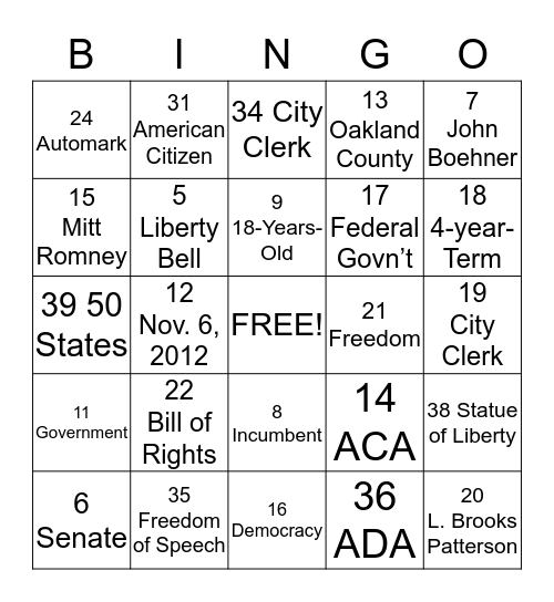 2012 YOUR VOICE/CHOICE Bingo Card