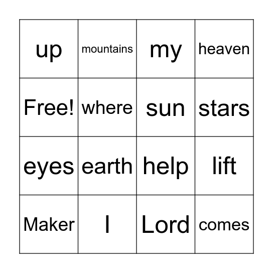 Psalm 121:1-2 Bingo Card