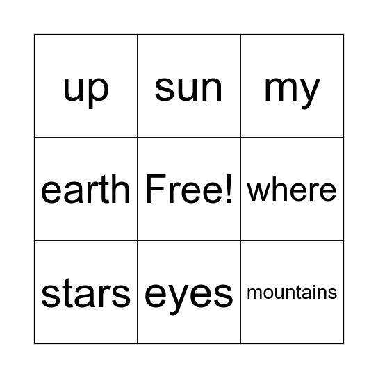 Psalm 121:1-2 Bingo Card