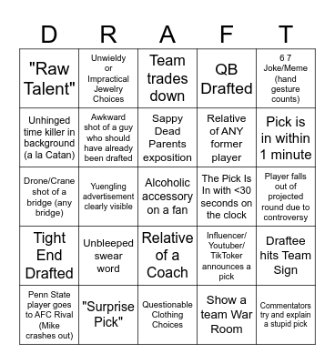 2026 NFL Draft Bingo Card