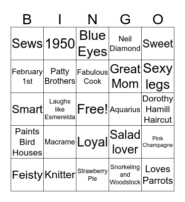 Mom's Birthday Bingo Card