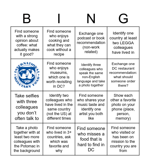 LEGGA Cruise Bingo Card