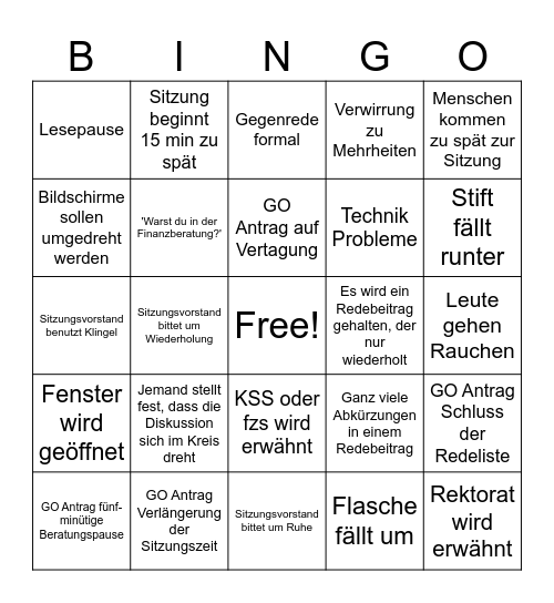 StuRa Plenum Bingo Card