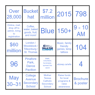 Walk for Alzheimer's: BINGO Edition Bingo Card