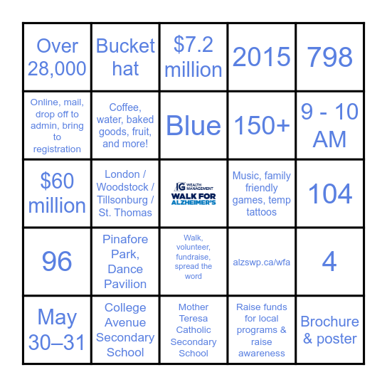 Walk for Alzheimer's: BINGO Edition Bingo Card