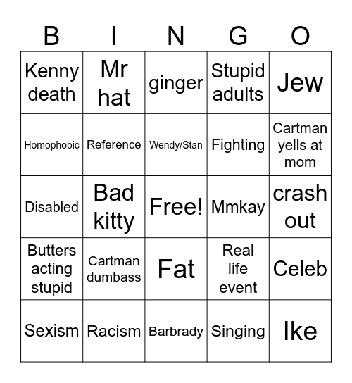South park Bingo Card