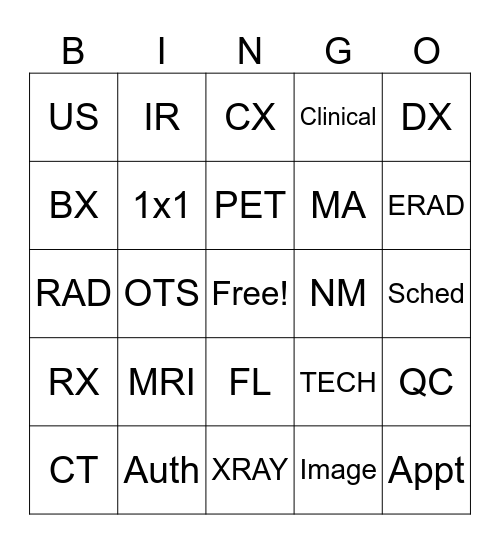 Radiology  Bingo Card