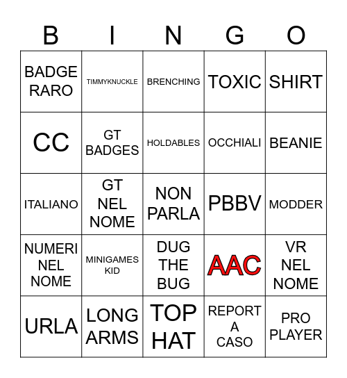 GORILLA TAG Bingo Card