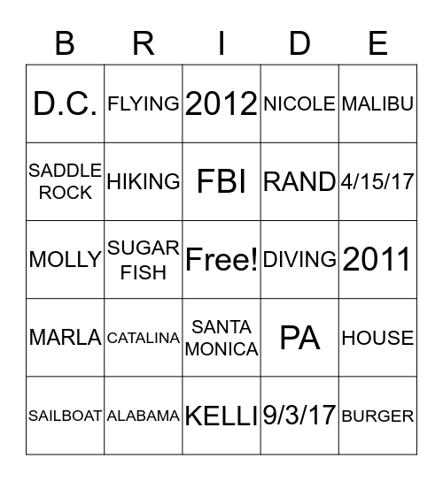 MEGAN'S WEDDING SHOWER Bingo Card