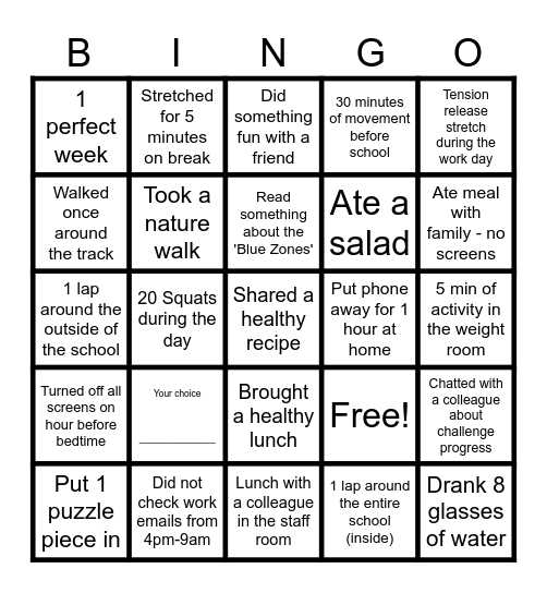30-day MOVEMENT CHALLENGE Bingo Card