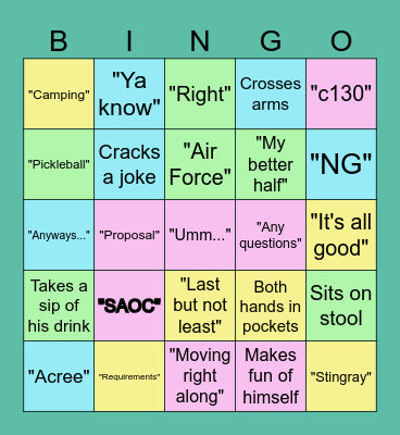 Miller Bingo Card