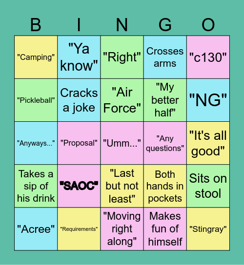 Miller Bingo Card