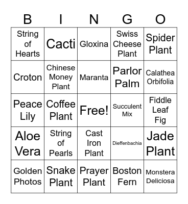 House Plants Bingo Card