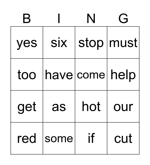 Sight words 51-75 Bingo Card