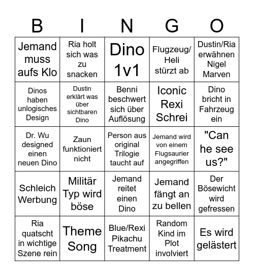 Jurassic Bingo Card