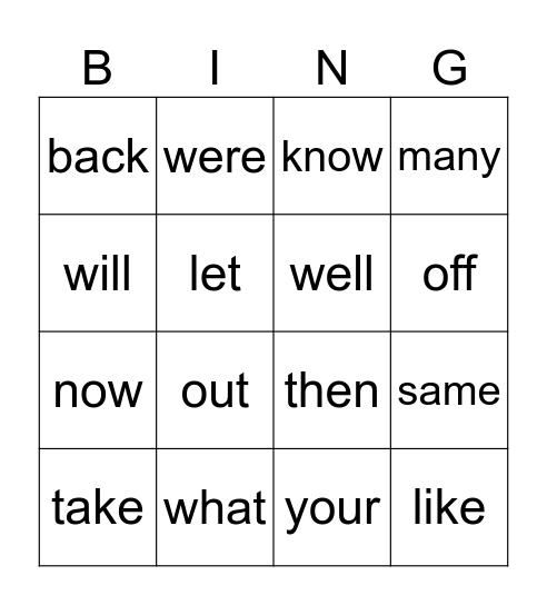 Sight words 51-75 Bingo Card