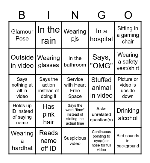 Verify by Video Bingo Card