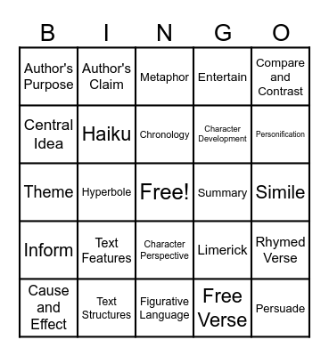 3rd Grade Vocabulary Bingo Card
