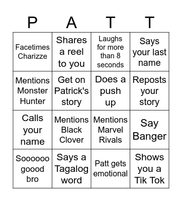 Pattchelor Bingo Card