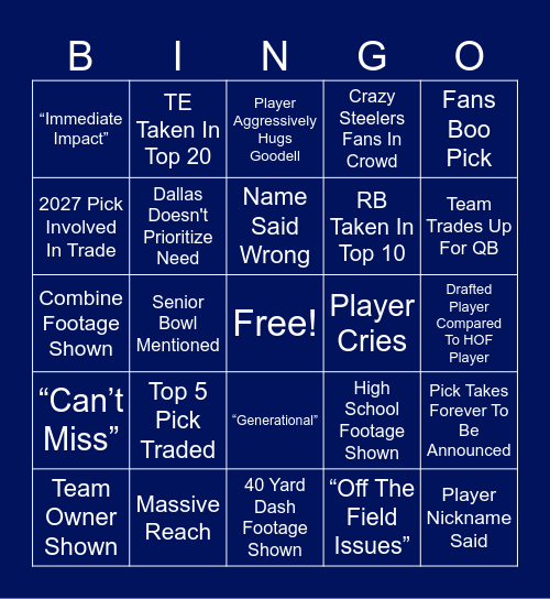 NFL DRAFT BINGO! Bingo Card