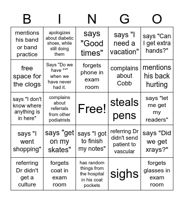 Dr. Raphael Bingo Card