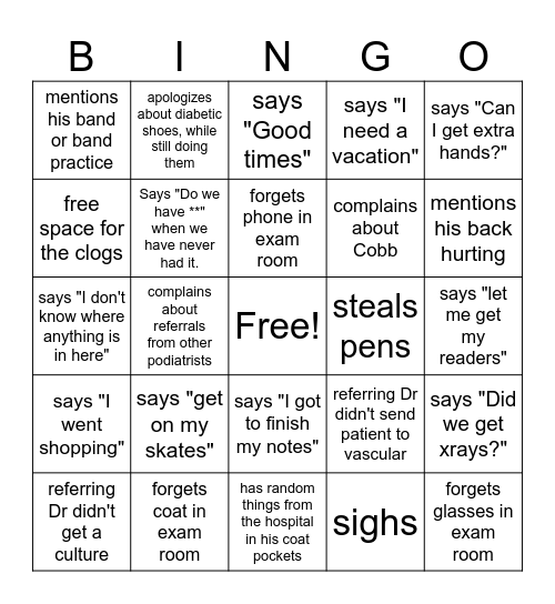Dr. Raphael Bingo Card