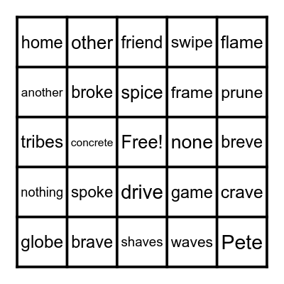 1st Grade Bingo Card