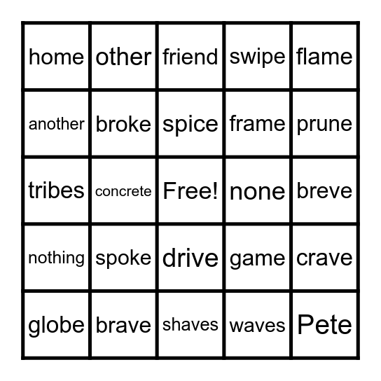 1st Grade Bingo Card